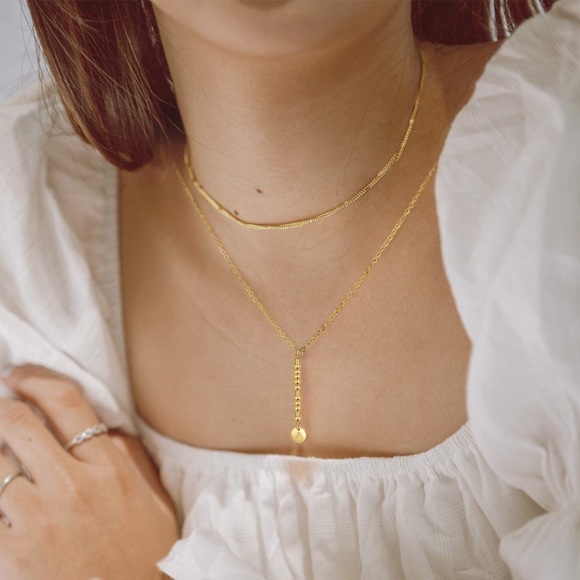 Initial Letter A Personalized Pendant 14k Gold Plated Dainty Gold Bar Necklace - Picture 3 of 5